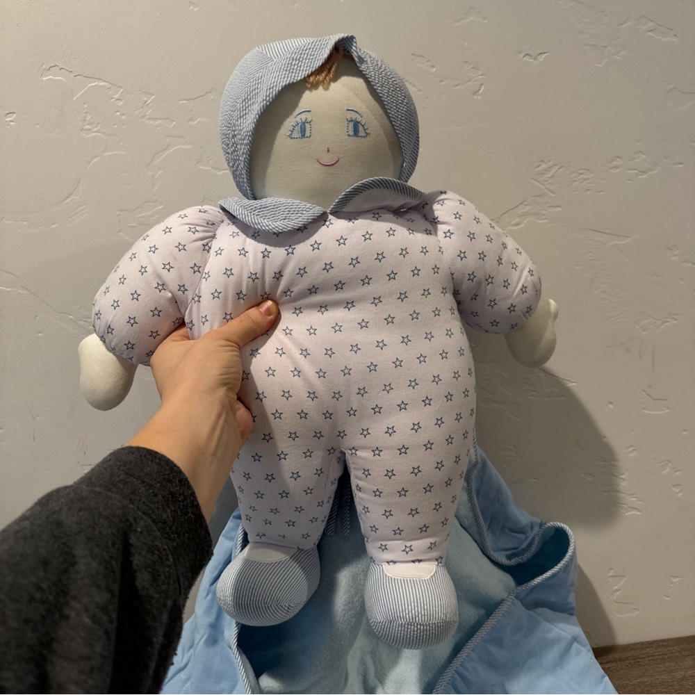 Vintage Blue Baby Boy BLANKET BABY BUDDY Lovey Stuffed Plush Toy 19”